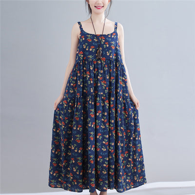 Floral Print Loose Cotton Hemp Show Slim Skirt Women''s Wear